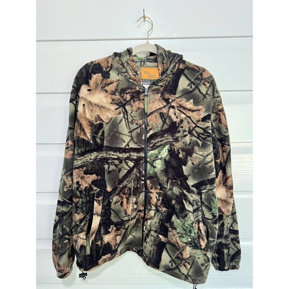 Vintage Camo Trail Crest Fleece Zip Up Jacket Size Medium 90s Hunting Fi…